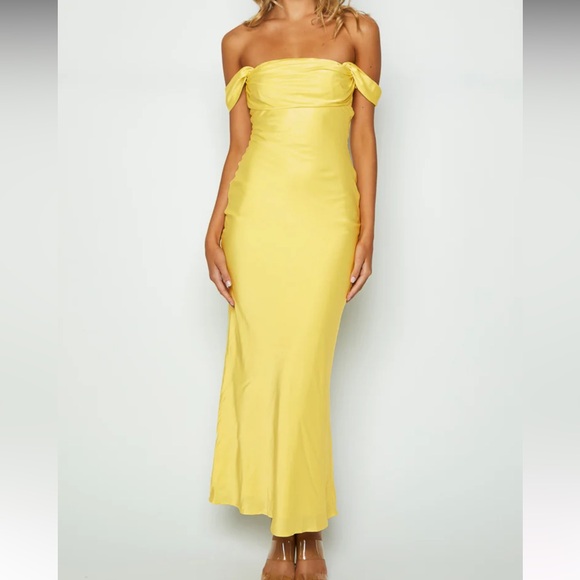 Beginning boutique Light Yellow Off Shoulder Formal Maxi Dress - Picture 2 of 2